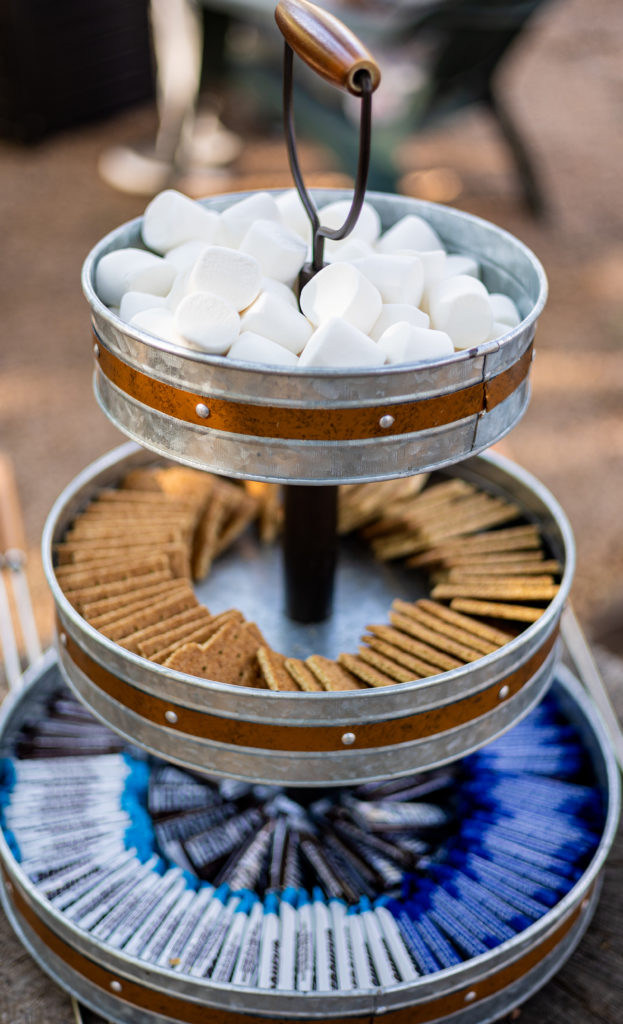 A smores station at an outdoor wedding venue in Austin