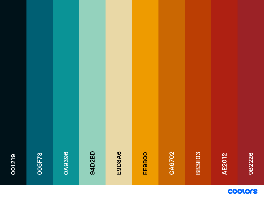 Ten colors that would compliment well for outfits for a Fall engagement session.